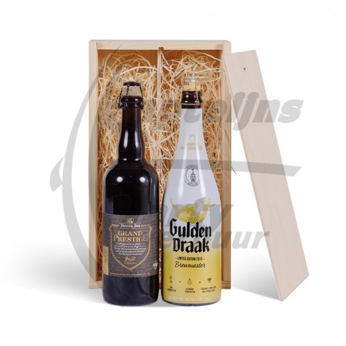 Product Luxe houten schuifkist 2 flessen bier 75 cl 